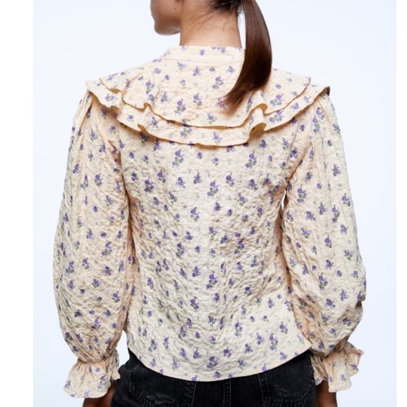 ZARA Ruffle Blouse ditsy Floral Print size medium cottage core modest bohemian - Picture 5 of 11